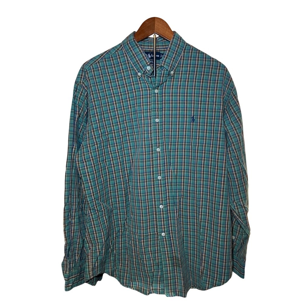 Ralph Lauren Men's L Plaid Long Sleeve Button Down Shirt Green